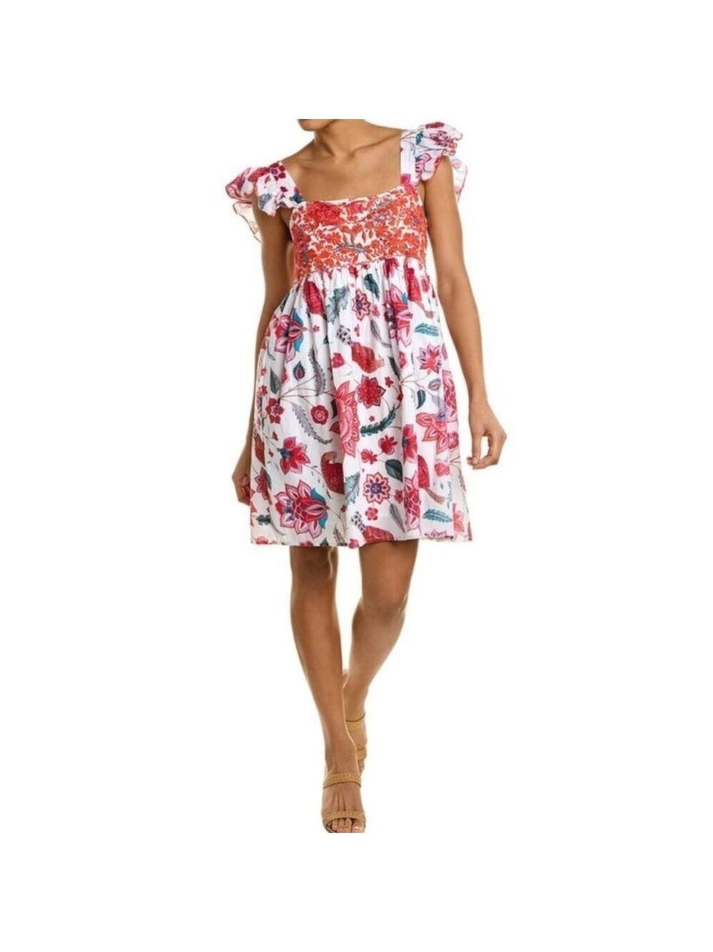 NWT Ro's Garden Elizabeth Dress Finley Magenta Floral Mini Dress Short Sleeve S